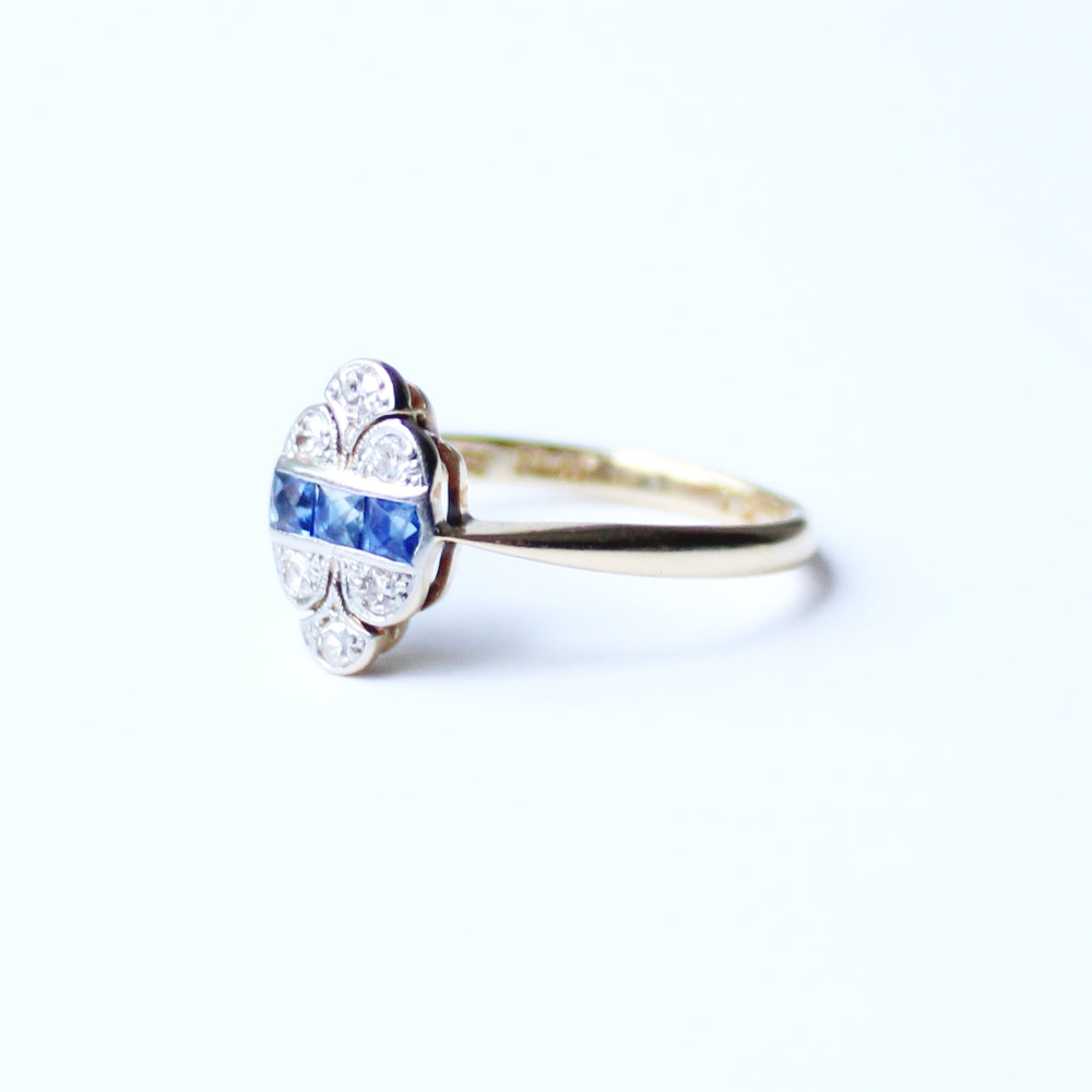 Art Deco 18ct Gold Sapphire & Diamond Ring