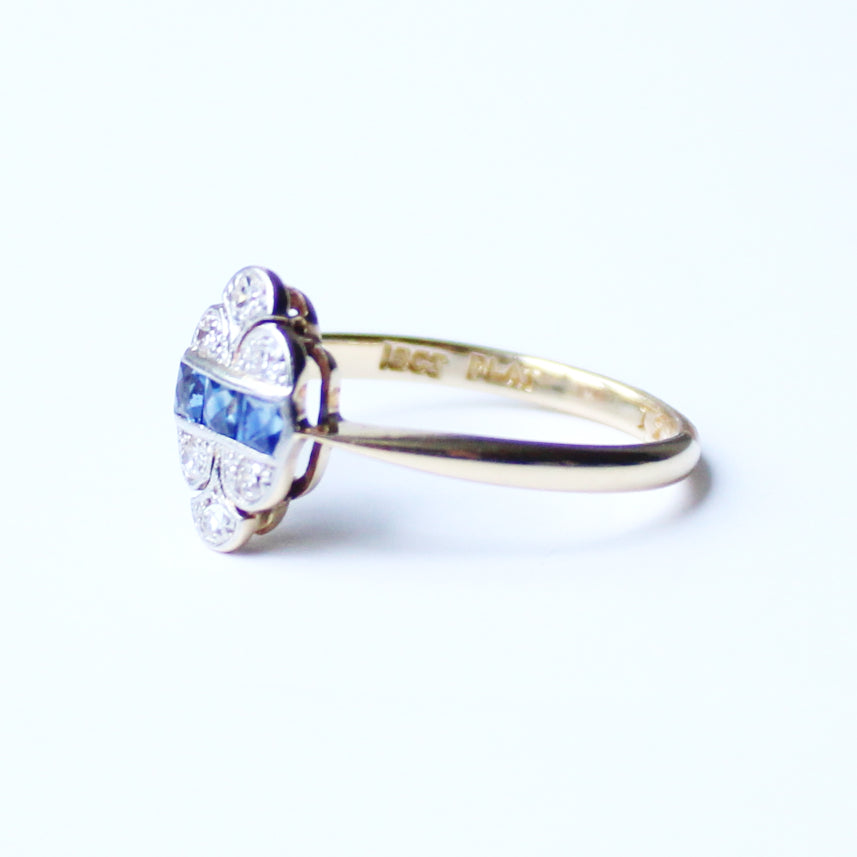 Art Deco 18ct Gold Sapphire & Diamond Ring