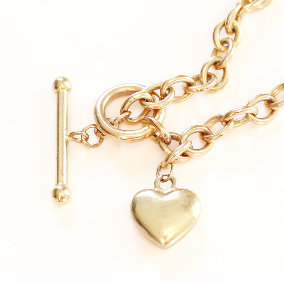 Vintage 9ct Gold Heart Toggle Bracelet