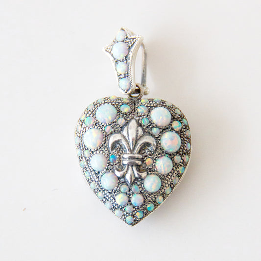 Sterling Silver Opal Fleur Di Lis Locket