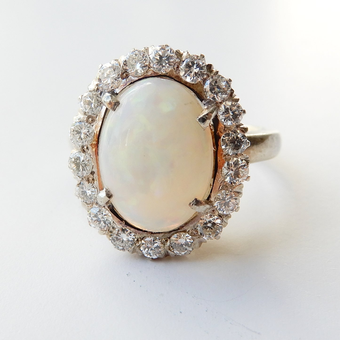 9ct Gold & Silver Opal Diamond Halo Ring