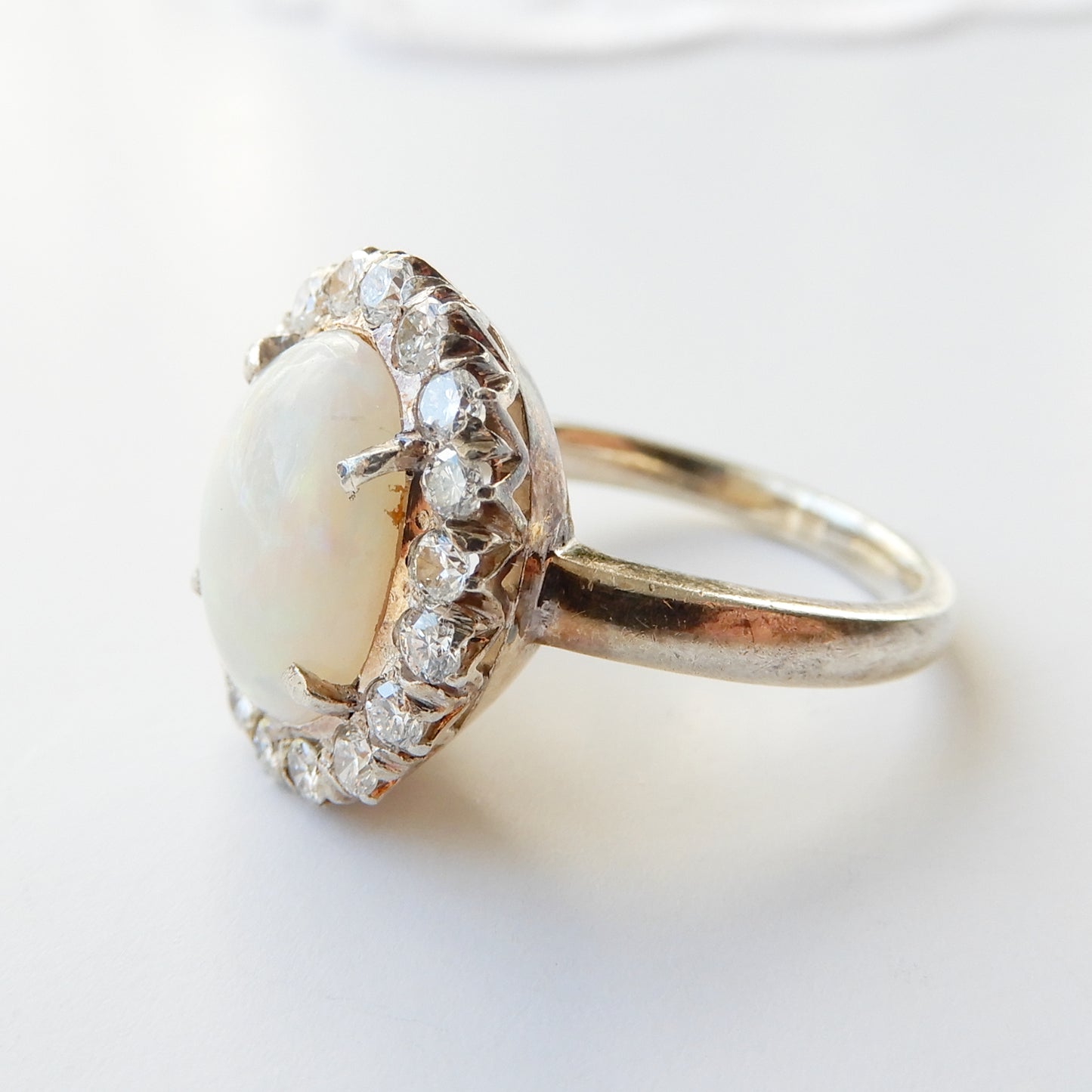 9ct Gold & Silver Opal Diamond Halo Ring