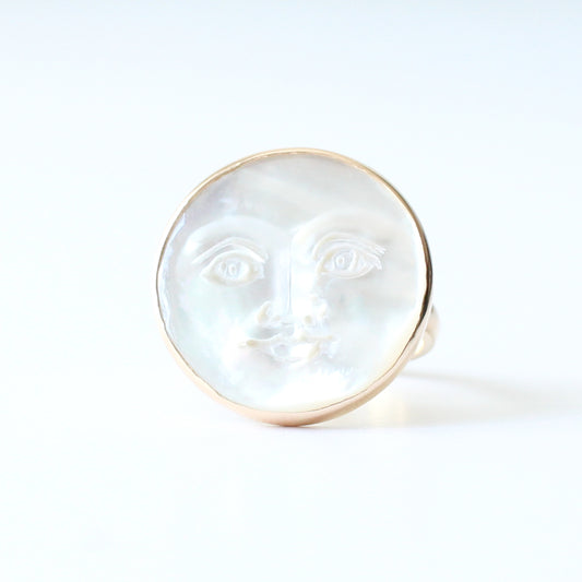 9ct Gold Carved Mother of Pearl Moon Ring