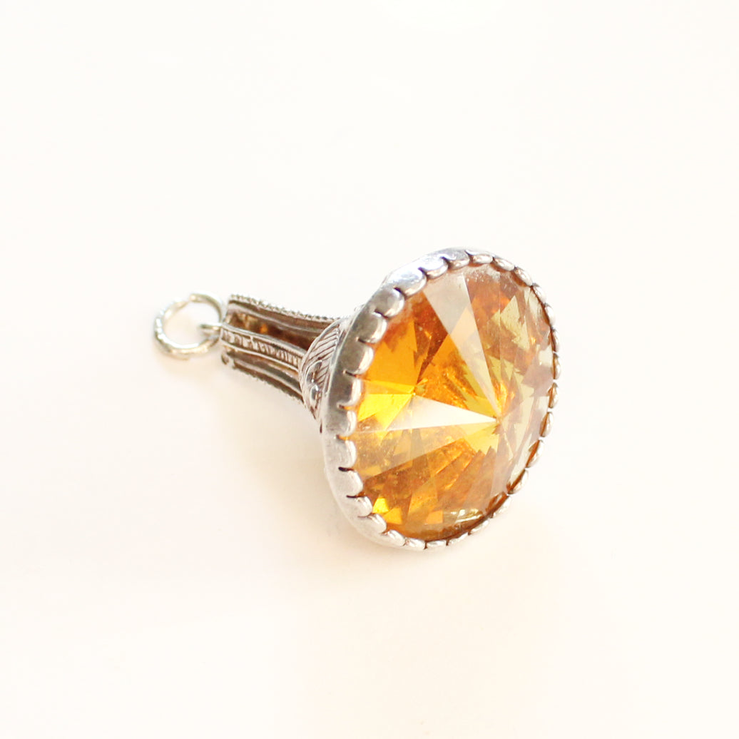 Antique Sterling Silver Citrine Glass Fob 8grams