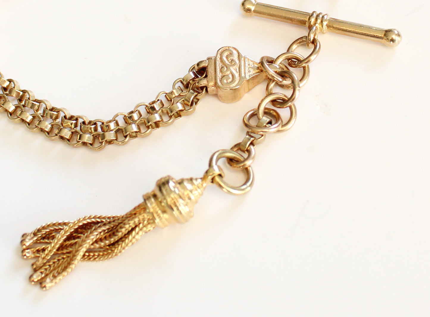 Antique 9ct Gold Chased T Bar Tassel Bracelet