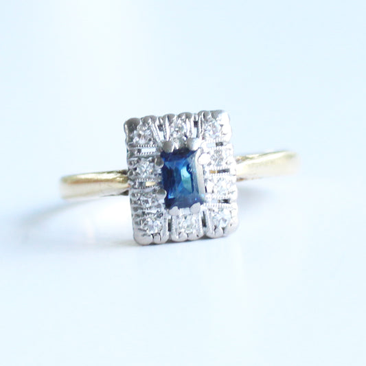 Art Deco 18ct Gold Platinum Sapphire Diamond Ring