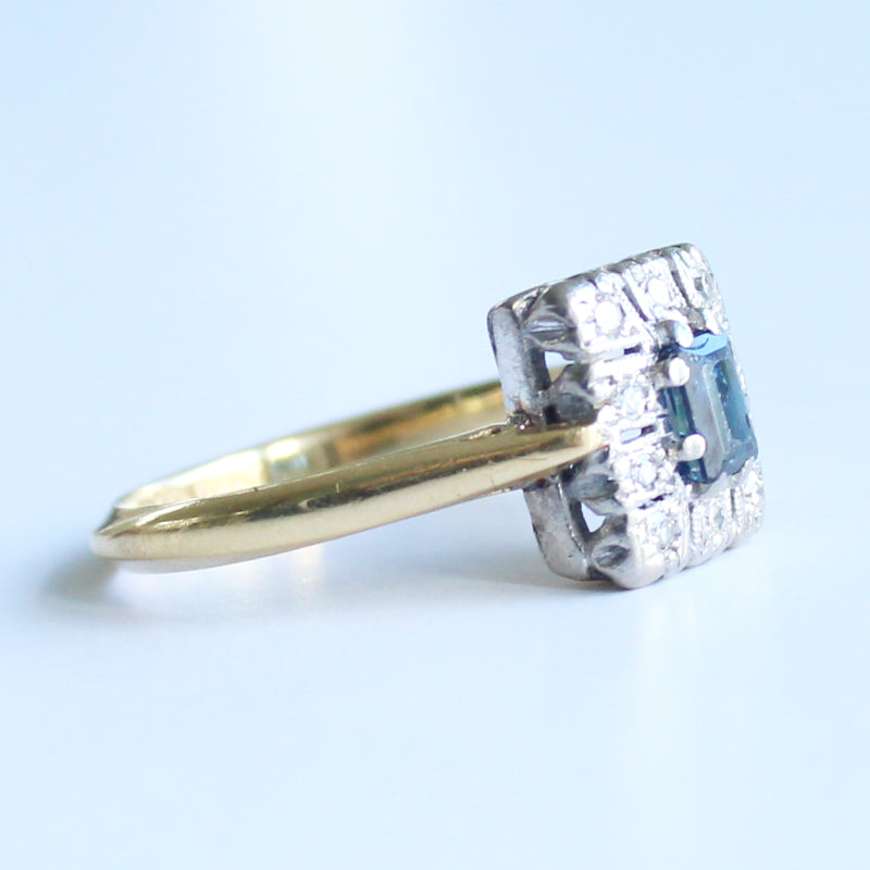 Art Deco 18ct Gold Platinum Sapphire Diamond Ring