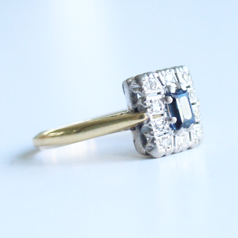 Art Deco 18ct Gold Platinum Sapphire Diamond Ring