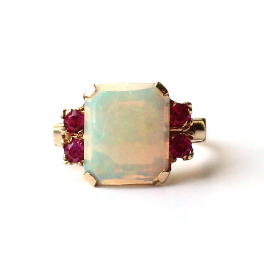 Vintage 14ct Gold Opal & Ruby Ring