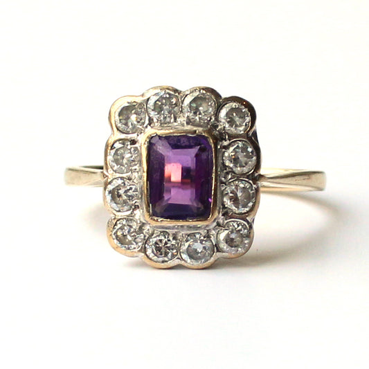 Vintage 9ct Gold Amethyst & Spinel Halo Ring