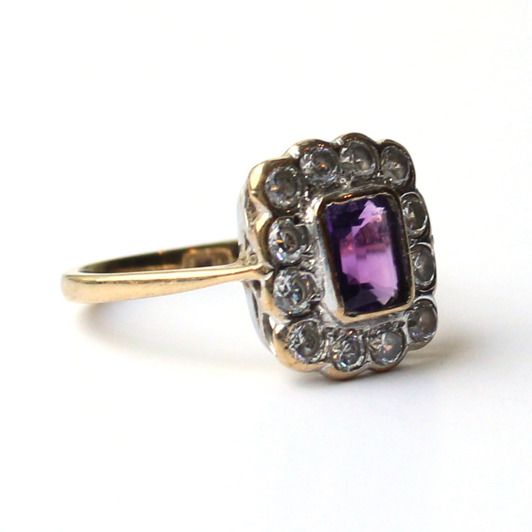 Vintage 9ct Gold Amethyst & Spinel Halo Ring