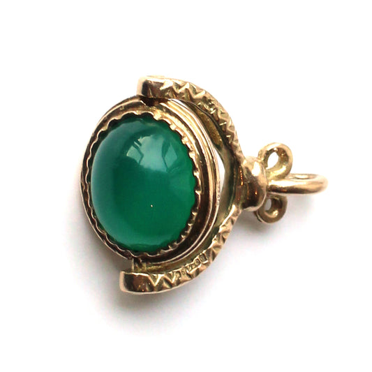 Antique 9ct Gold Green Chrysoprase Spinner Fob Pendant