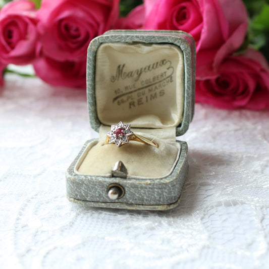 Antique 18ct Gold Ruby Diamond Star Ring