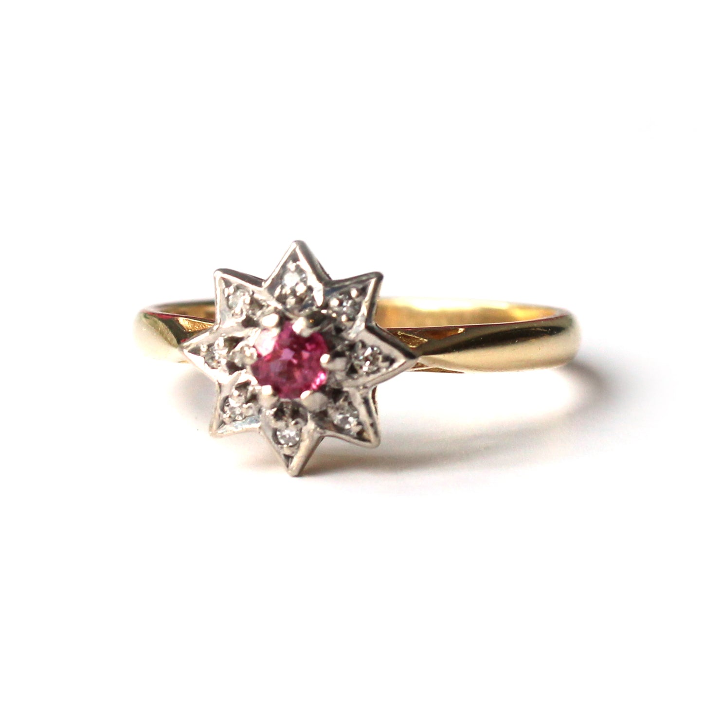 Antique 18ct Gold Ruby Diamond Star Ring