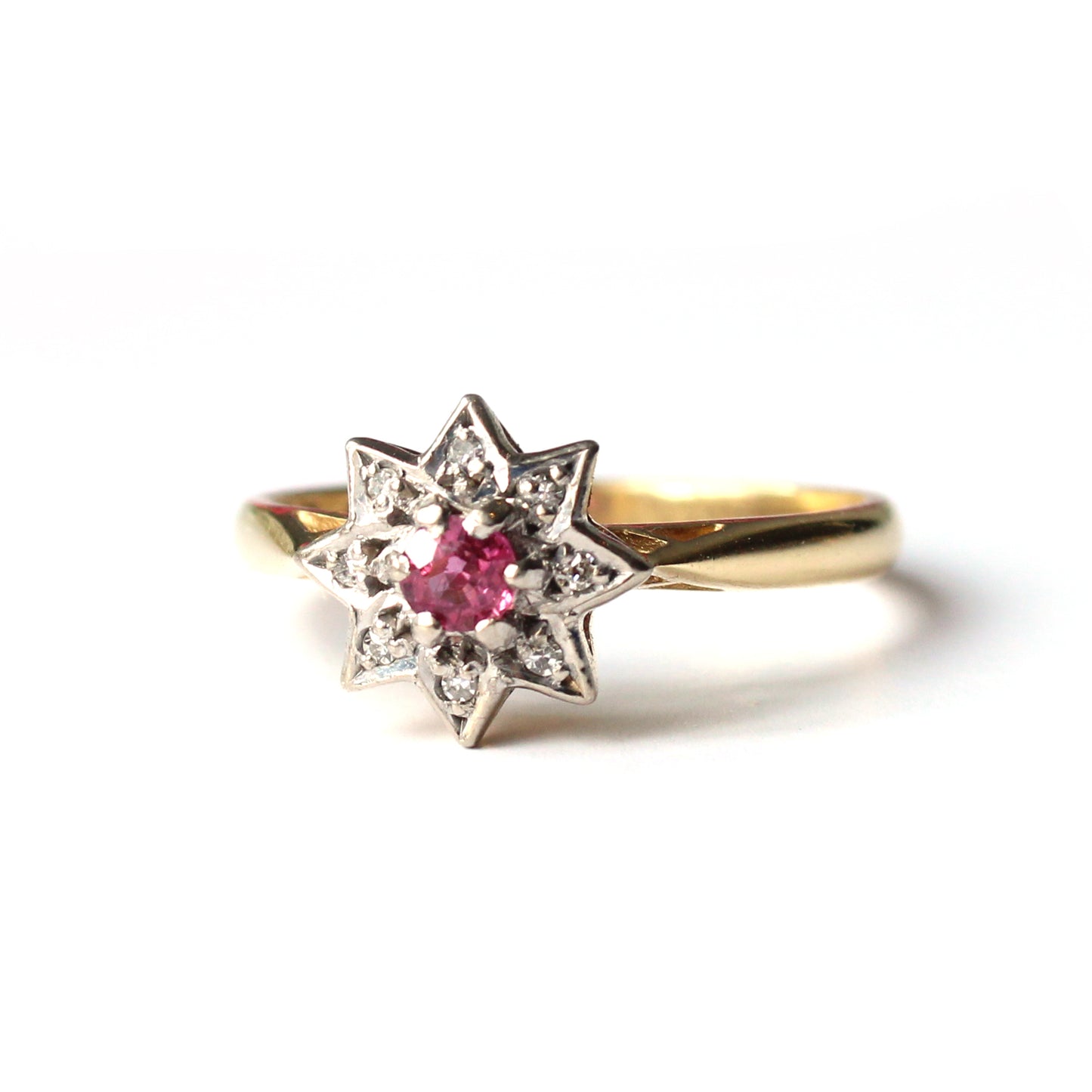 Antique 18ct Gold Ruby Diamond Star Ring