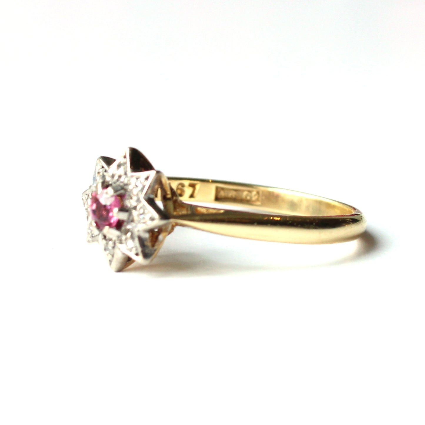 Antique 18ct Gold Ruby Diamond Star Ring