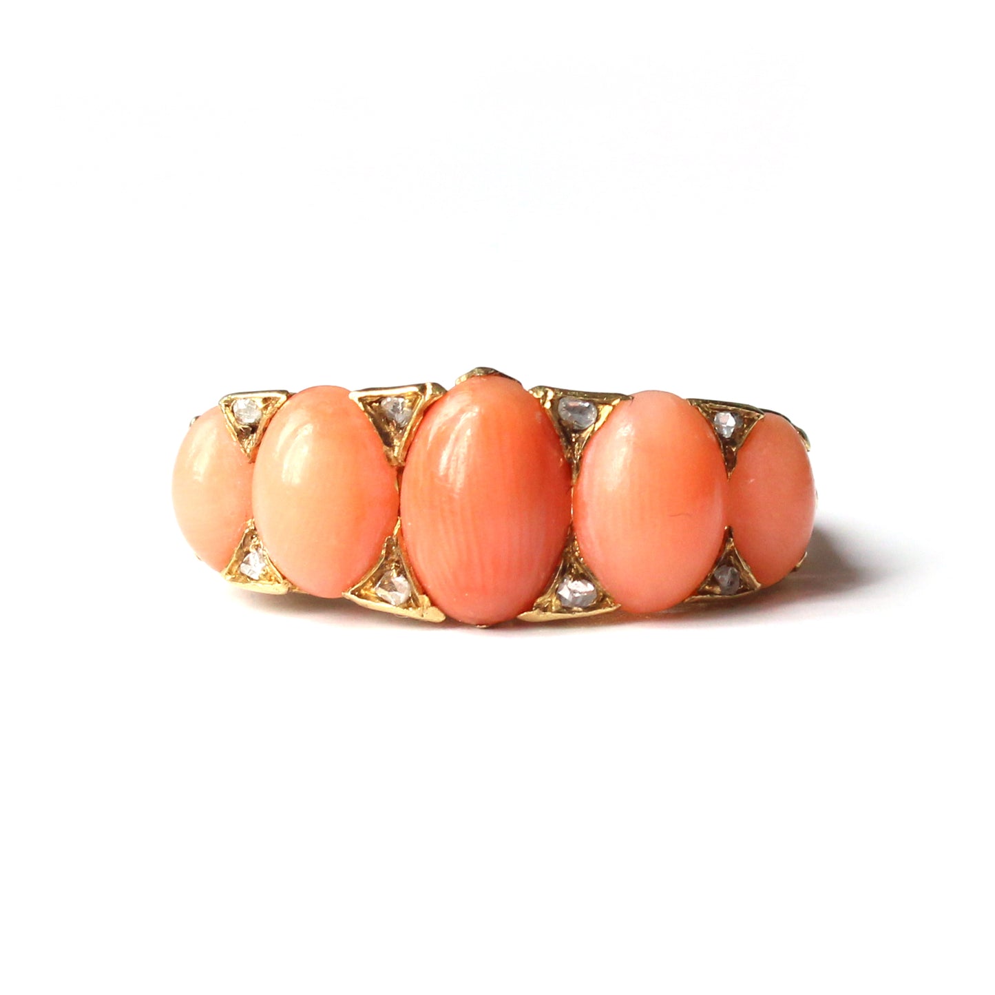 Antique 18ct Gold Coral & Diamond Boat Ring