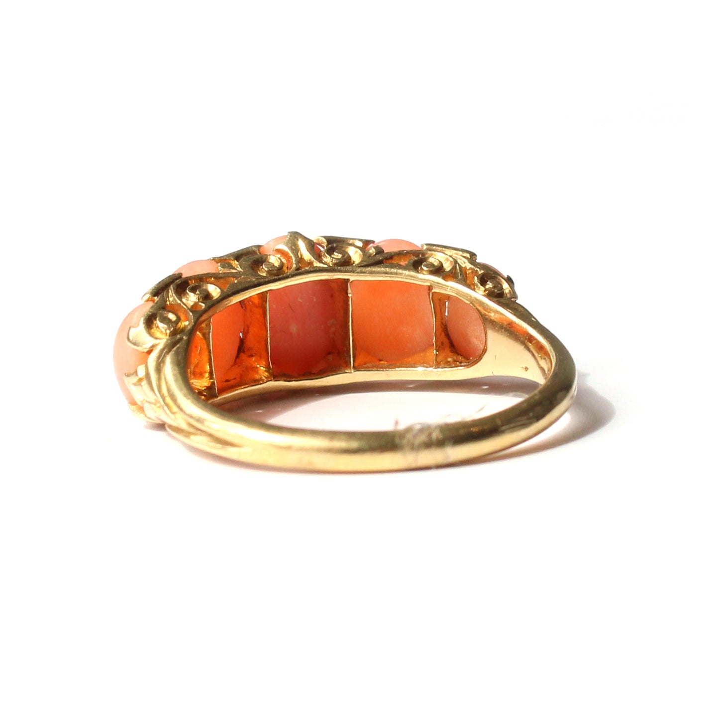 Antique 18ct Gold Coral & Diamond Boat Ring