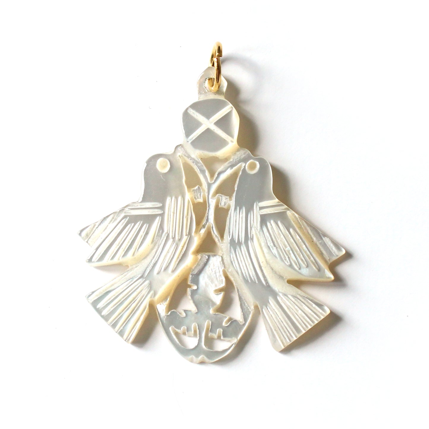 Antique Holyland Carved Mother of Pearl Bird of Peace Dove Pendant