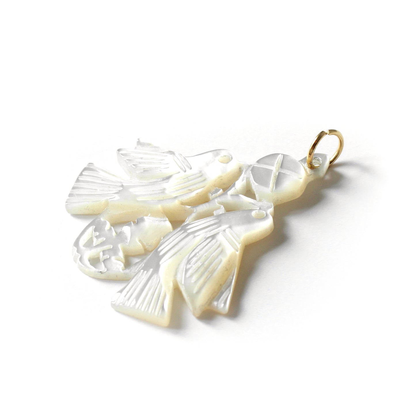 Antique Holyland Carved Mother of Pearl Bird of Peace Dove Pendant