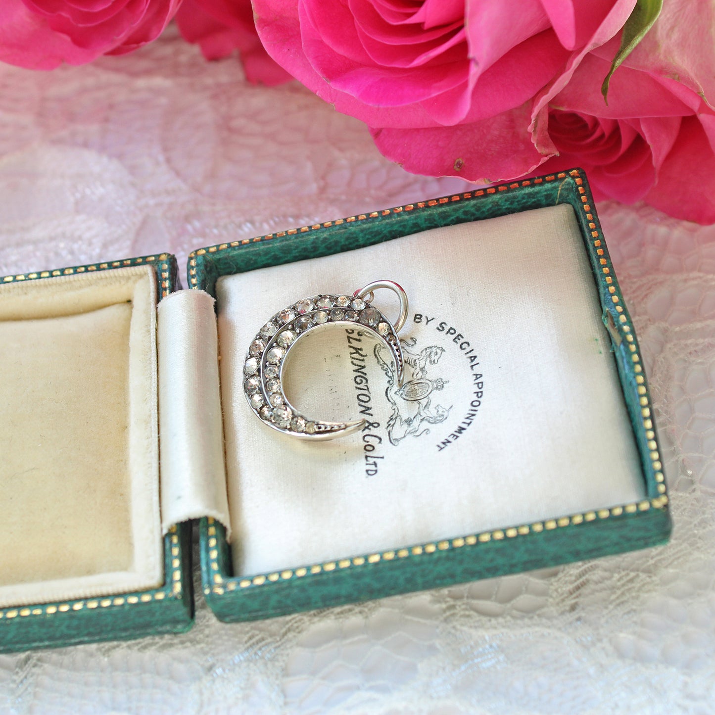 Victorian 900 Silver Diamond Paste Crescent Moon Pendant