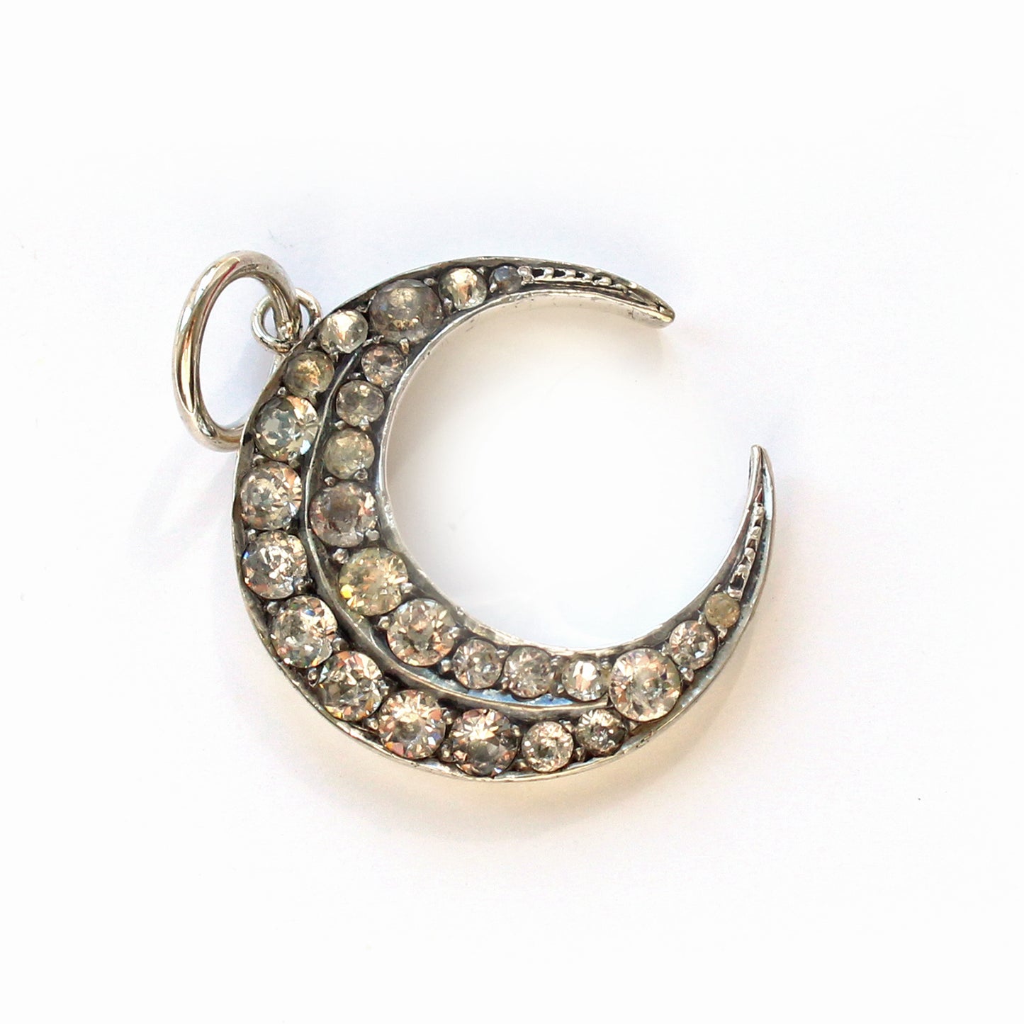 Victorian 900 Silver Diamond Paste Crescent Moon Pendant