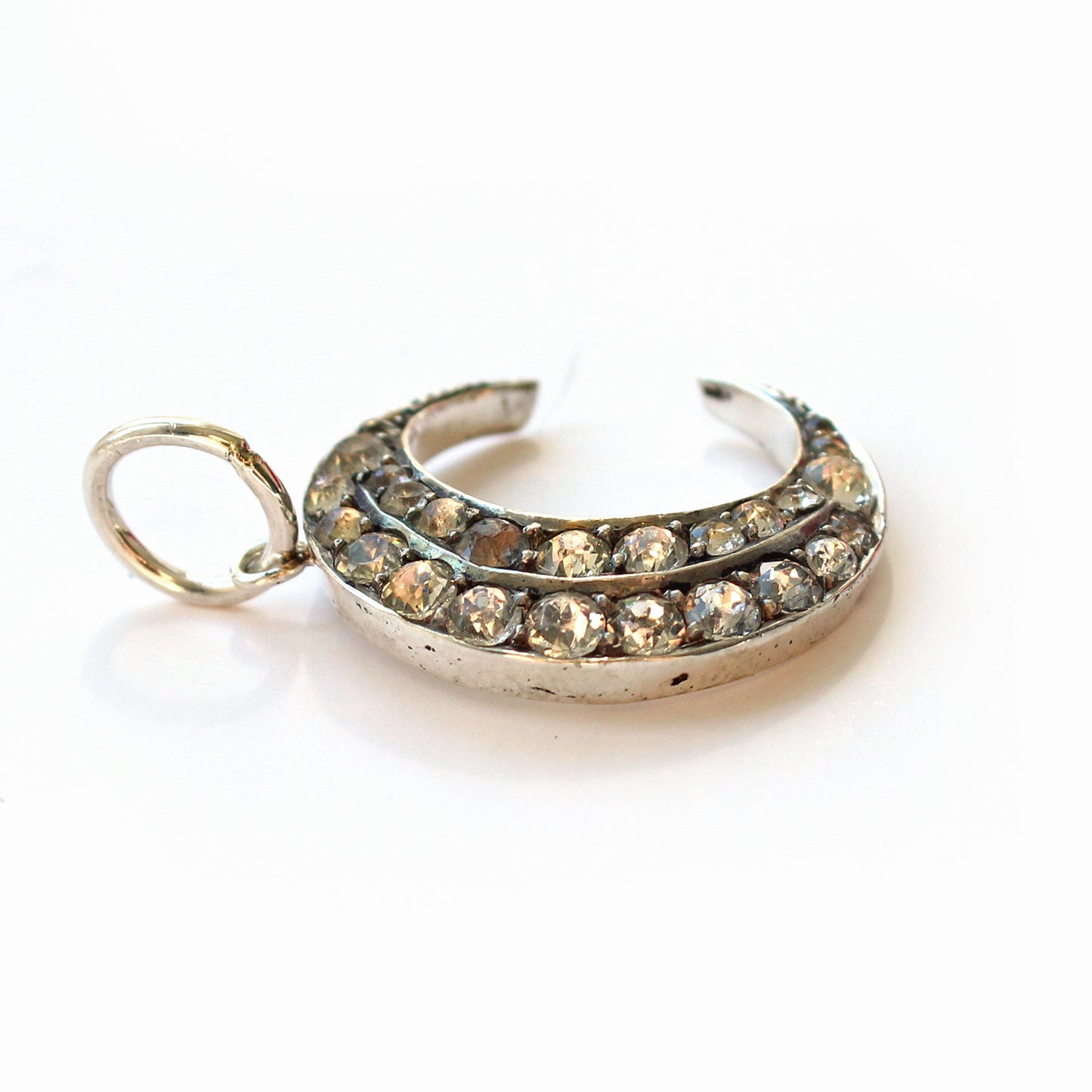 Victorian 900 Silver Diamond Paste Crescent Moon Pendant