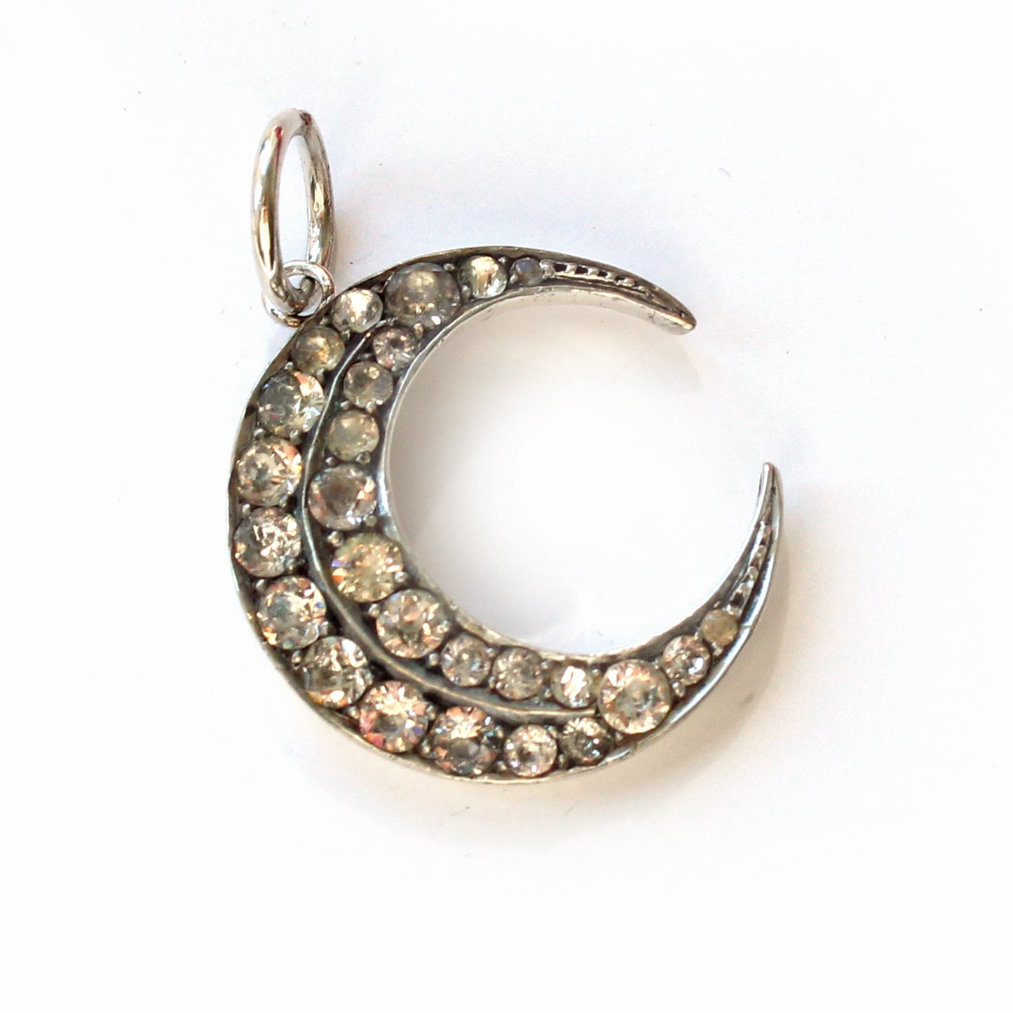 Victorian 900 Silver Diamond Paste Crescent Moon Pendant