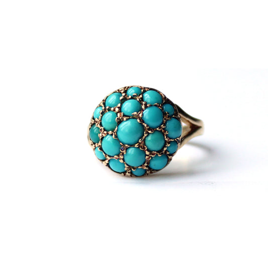 Vintage Mid-Century 9ct Gold Domed Turquoise Cluster Ring