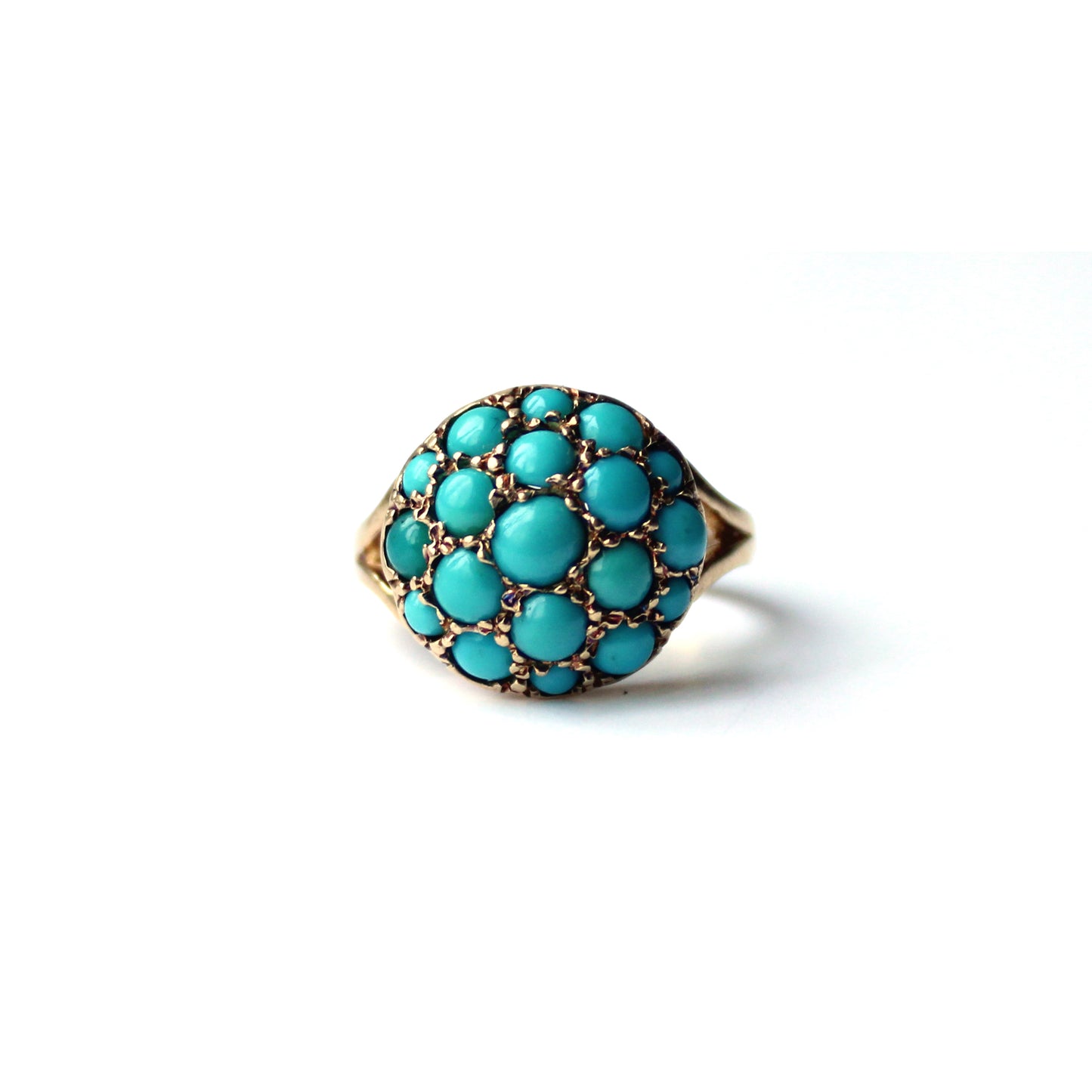 Vintage Mid-Century 9ct Gold Domed Turquoise Cluster Ring