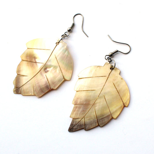Vintage Handmade Mother of Pearl Shell Leaf Earrings