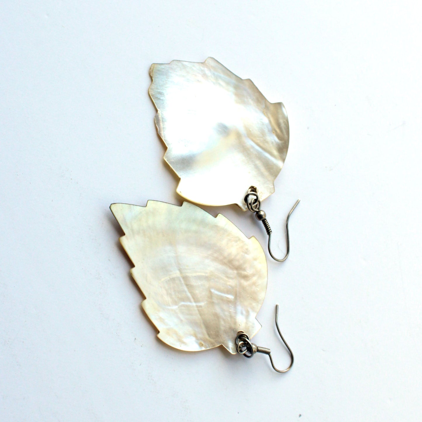 Vintage Handmade Mother of Pearl Shell Leaf Earrings