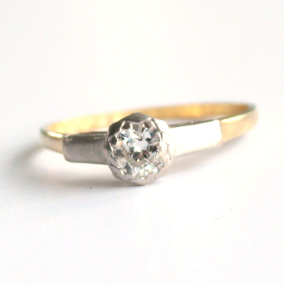 Art Deco 18ct Gold Diamond Platinum Solitaire Ring