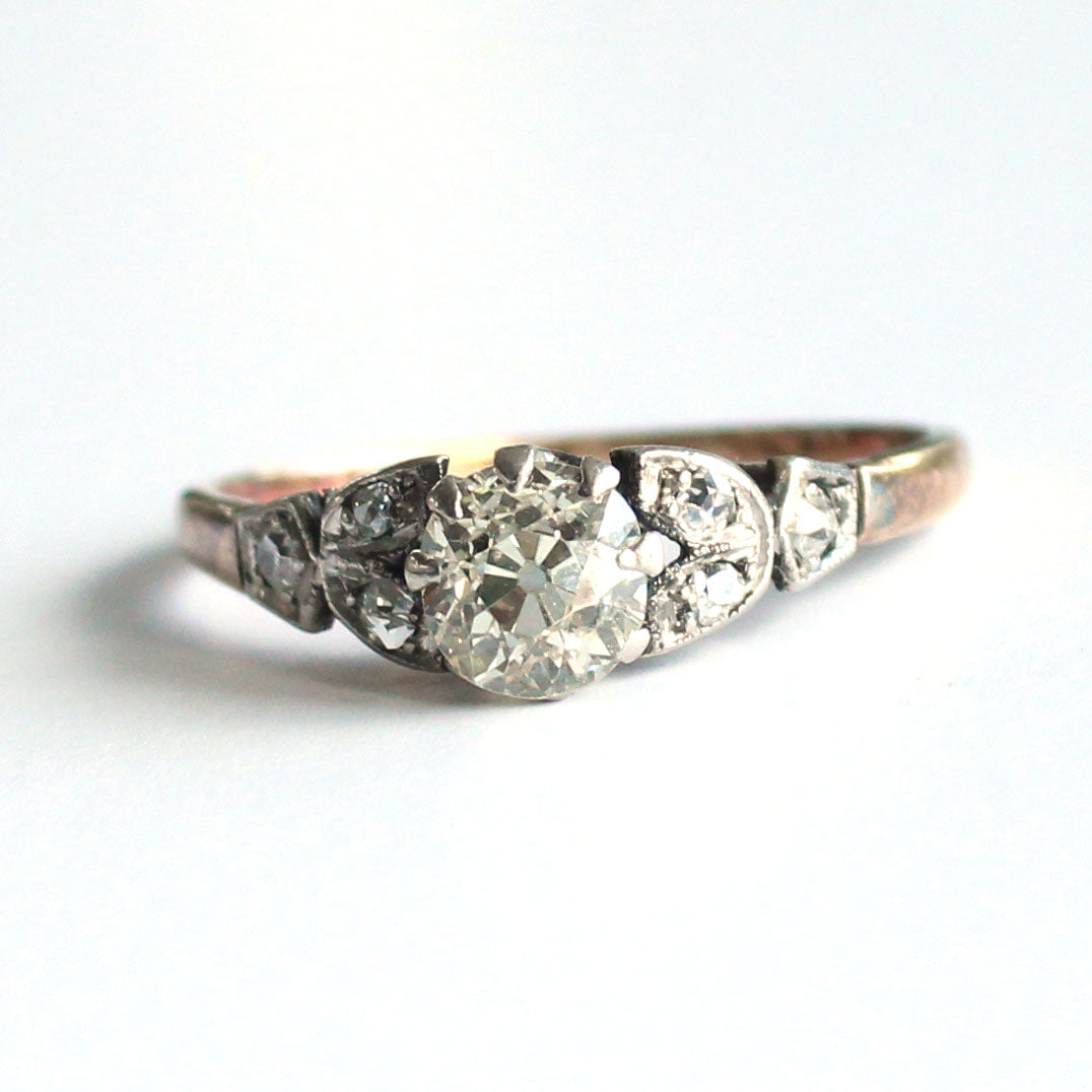 Art Deco 18ct Gold Diamond Leaf Engagement Ring