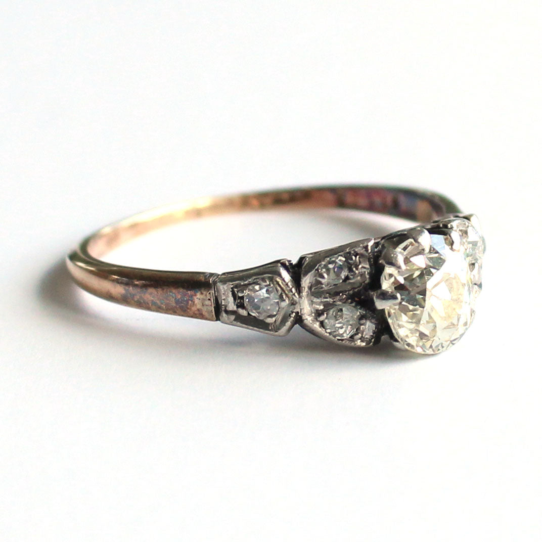 Art Deco 18ct Gold Diamond Leaf Engagement Ring