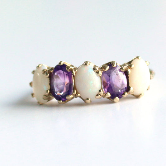 Vintage 9ct Gold Opal Amethyst Ring