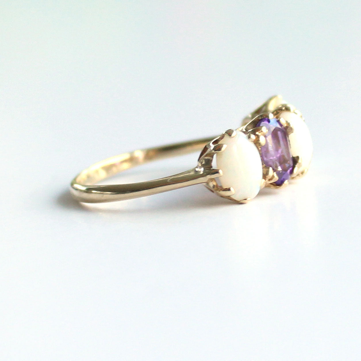 Vintage 9ct Gold Opal Amethyst Ring