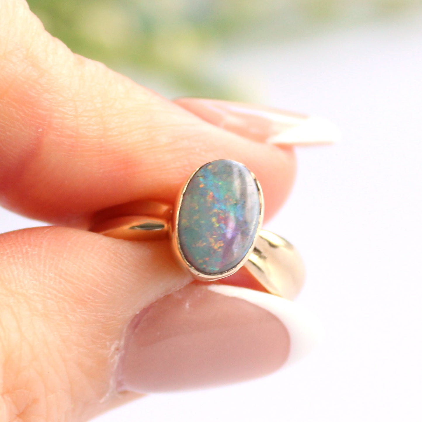 Vintage 9ct Gold Black Opal Ring