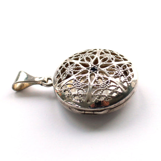 Sterling Silver Filigree Sapphire Locket