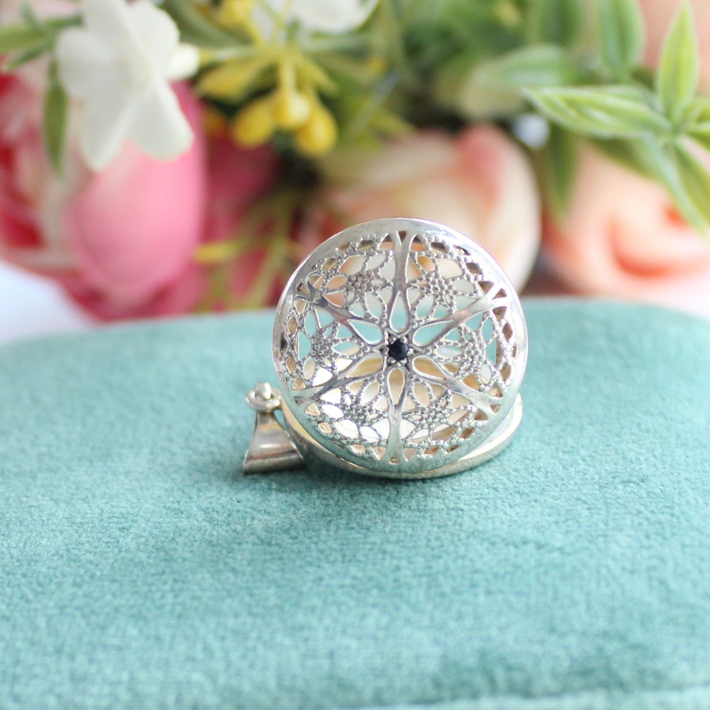 Sterling Silver Filigree Sapphire Locket