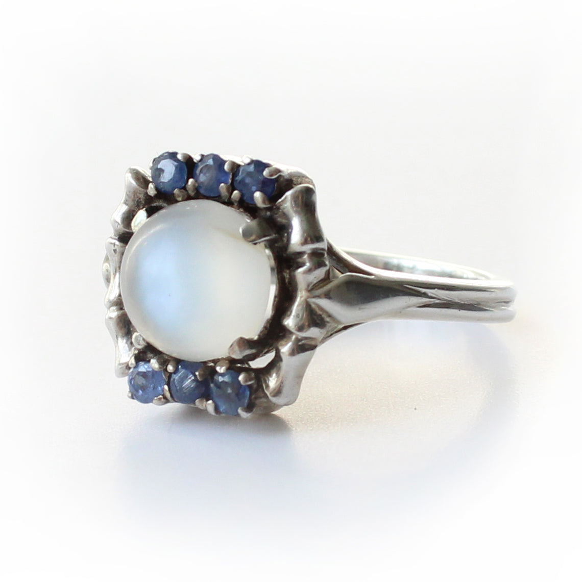 Vintage Sterling Silver Moonstone & Sapphire Ring