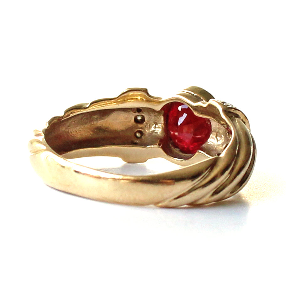 Vintage 9ct Gold Garnet Diamond Croissant Ring