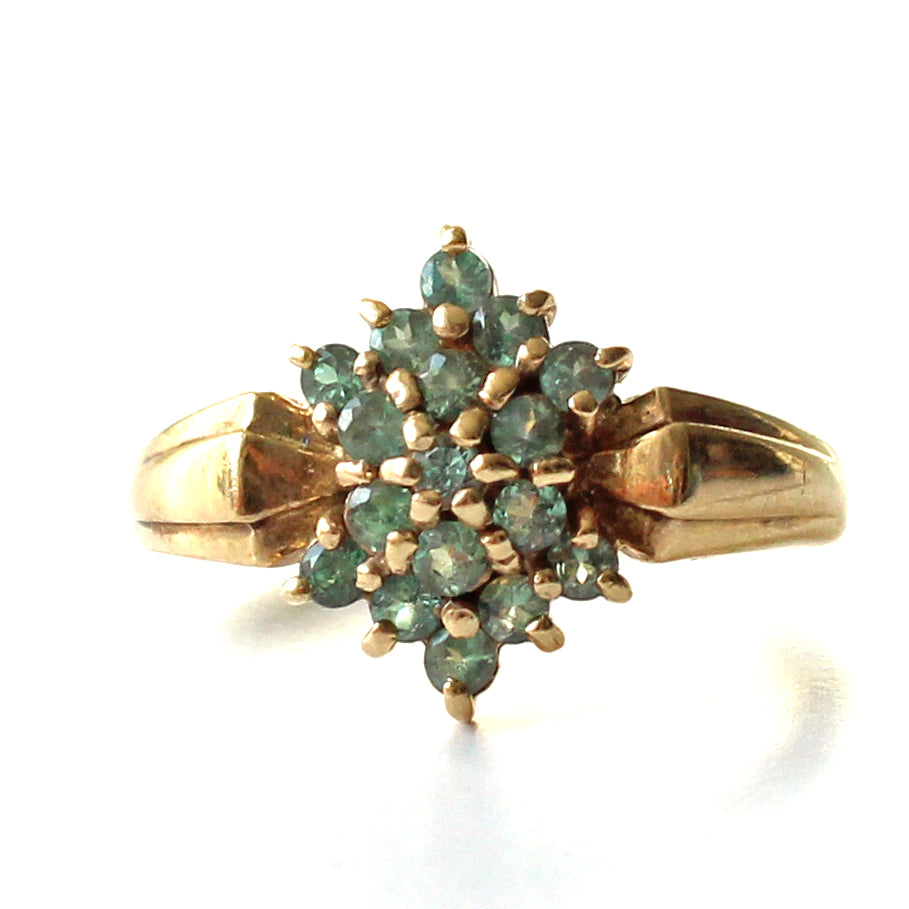 Vintage 9ct Gold Emerald Cluster Ring