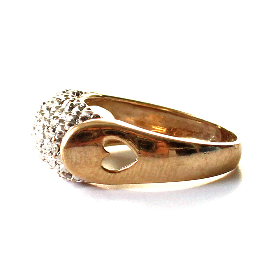 Vintage 9ct Gold Diamond Barrel Ring with Heart Detail