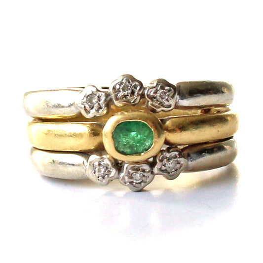 Antique 18ct Gold Two Tone Emerald Diamond Band