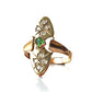 Antique 9ct Gold Spinel Emerald Paste Navette Ring