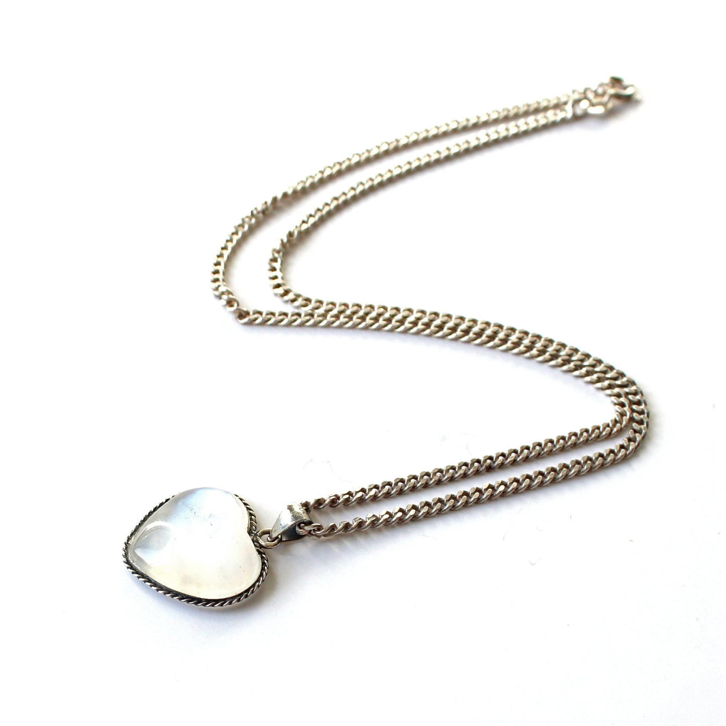 Vintage Solid Silver Moonstone Heart Necklace