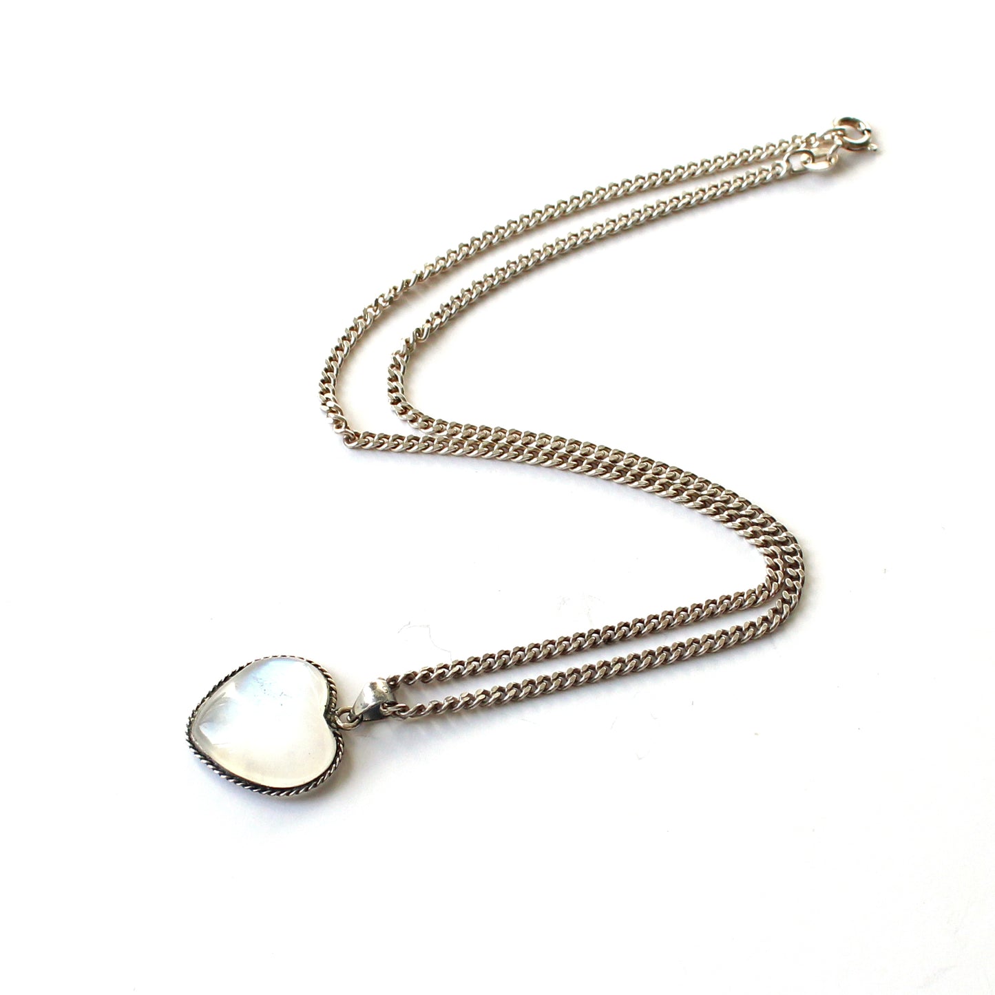 Vintage Solid Silver Moonstone Heart Necklace