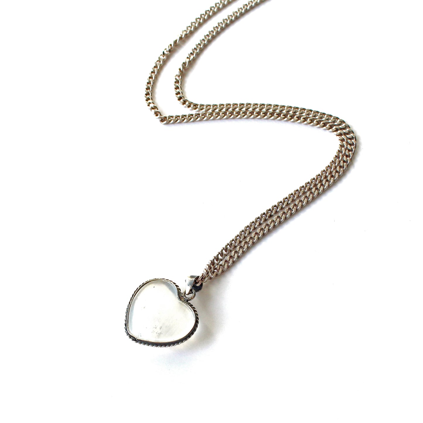 Vintage Solid Silver Moonstone Heart Necklace