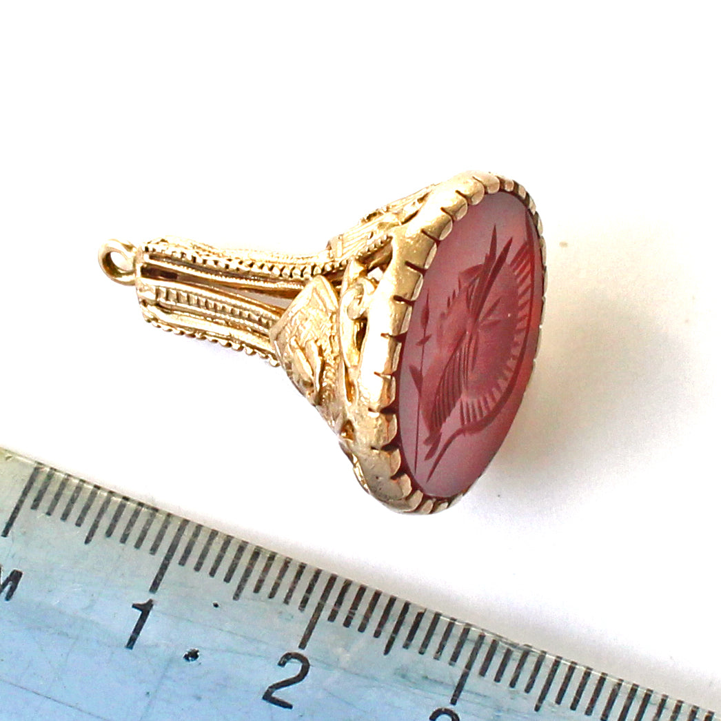 Victorian 9ct Gold Roman Emperor Carnelian Signet Seal Fob